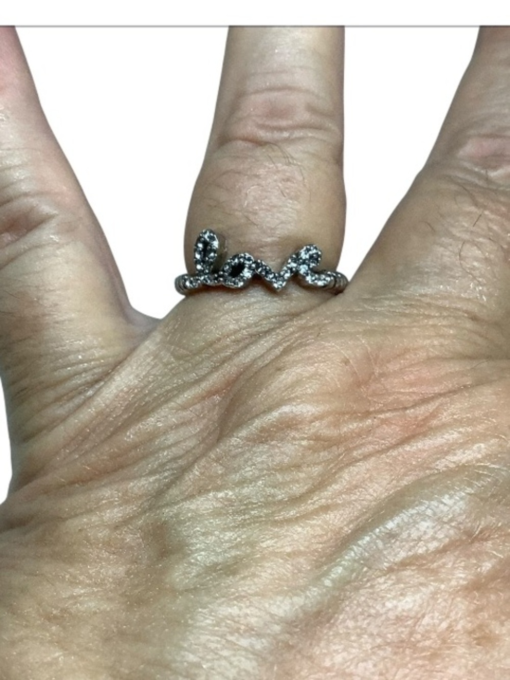 Love Script Pavé Silver Plated Ring